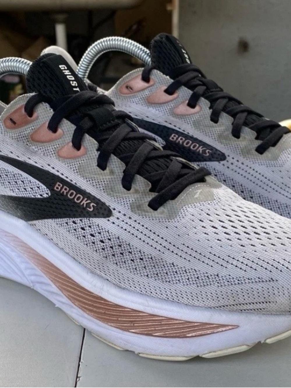 Brooks Women’s Ghost Running Shoes - Light Gray with Rose Gold and Black
